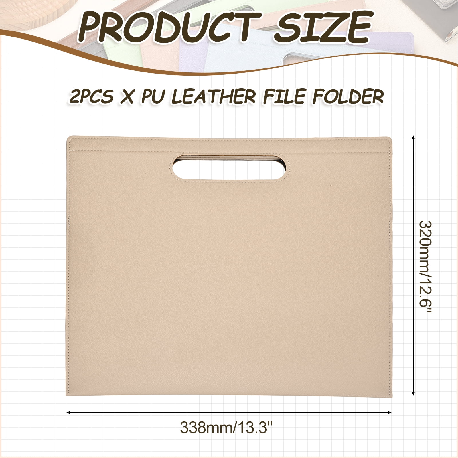 Uxcell 2Pcs PU Leather A4 File Folder, 13.3x12.6" Waterproof Document Organizer Textured Portfolio Folder Case Portable Briefcase Carrier with Magnetic Closure for Office, Khaki