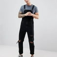 thumbnail image 5 of YLSDY Men's Denim Bib Overalls Distressed Straight Leg Baggy Carpenter Dungarees Jumpsuits Rompers Suspender Jeans Black XL, 5 of 9