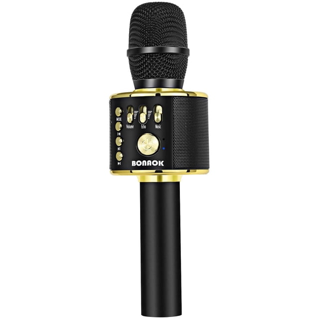 Micrófono para karaoke BONAOK inalámbrico Bluetooth Q37 negro dorado