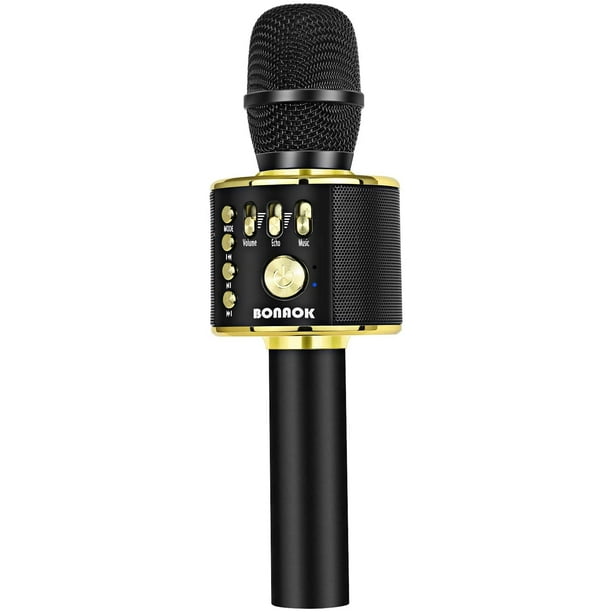 Micrófono para karaoke BONAOK inalámbrico Bluetooth Q37 negro dorado