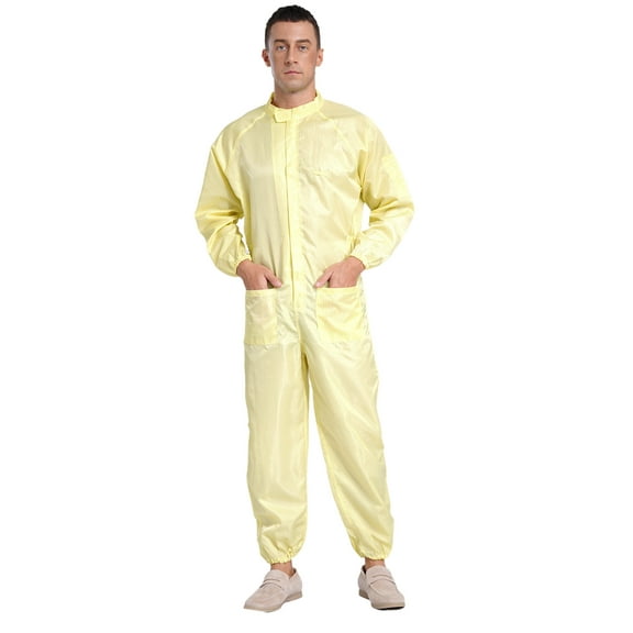 Kaerm Men's One Piece Work Coveralls Jumpsuits Long Sleeves Front Zipper Workshop Body Suits Yellow 4XL