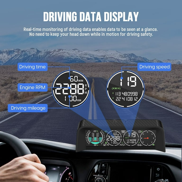 Mrcartool Car GPS/OBDⅡ Speedometer HUD Intelligent Head-up Display  Automotive Inclinometer W/ Speeding Alarm Function for Vehicle Truck Off-road  Car, M80 