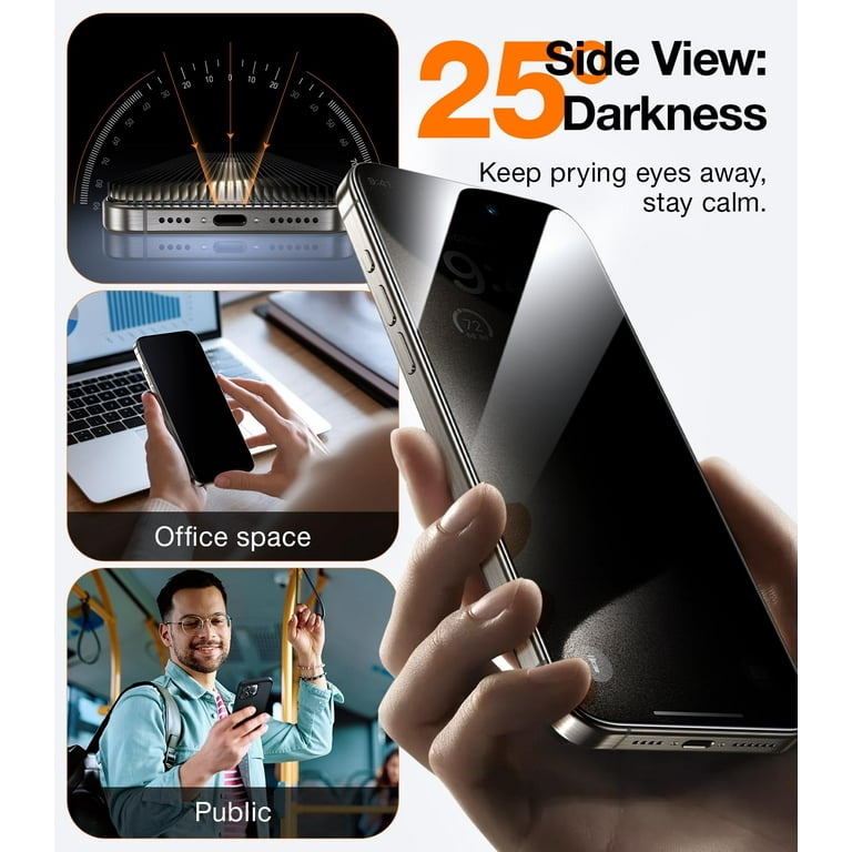 TORRAS Stealth for iPhone 15 Pro Privacy Screen Protector with