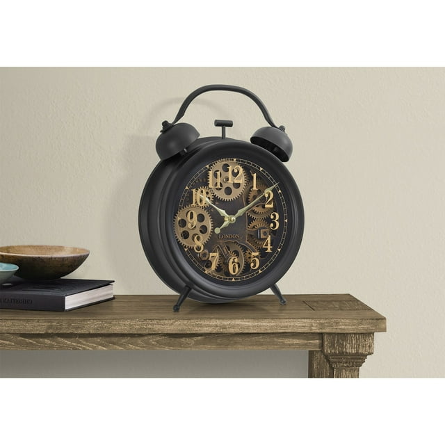 Monarch Specialties I 9014 - Horloges, Ronde 12 Pouces, Mécanisme à Engrenages, Horloge de Table, Noir, Transitionnel