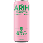 ARIH Postbiotic Energy Drink, Zero Sugar Clean Energy Drink with 100mg Natural Caffeine, Peachy Sunshine, 12 fl oz