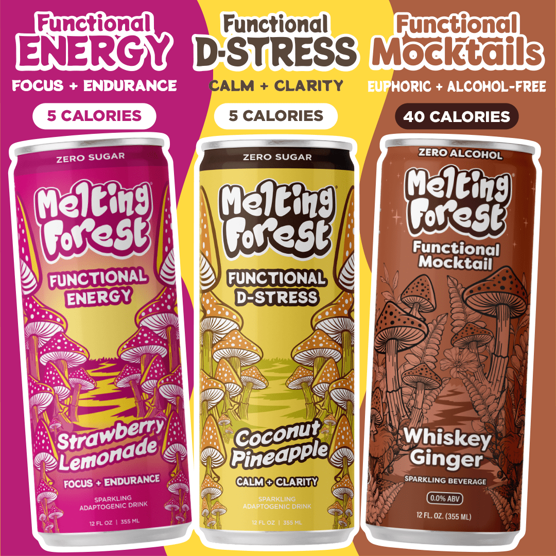 Melting Forest Strawberry Lemonade Mushroom Energy Drink, Lion's Mane, Cordyceps, 12 Pack