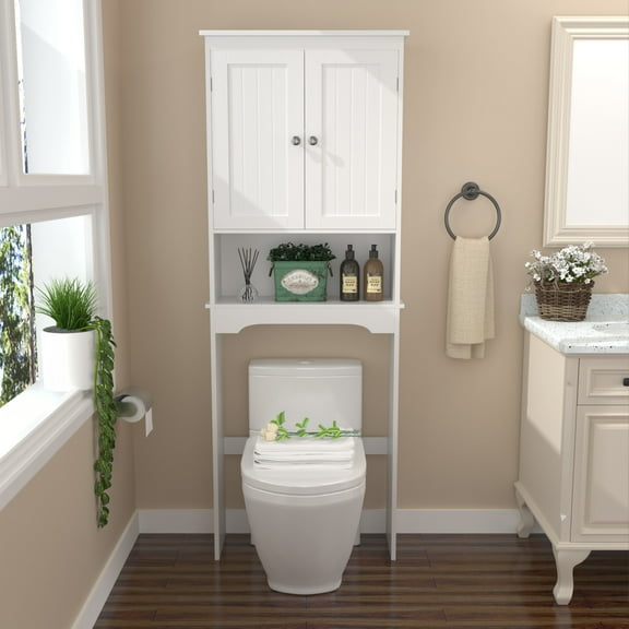 Noble House Belford 65.98" Over-the-Toilet Storage Cabinet, Wooden Bathroom Space Saver with Adjustable Shelf, White