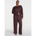thumbnail image 2 of Joyspun Women's Cozy Lounge Collection Hacci Henley Top and Pants, 2-Piece Pajama Set, Sizes XS-3X, 2 of 5