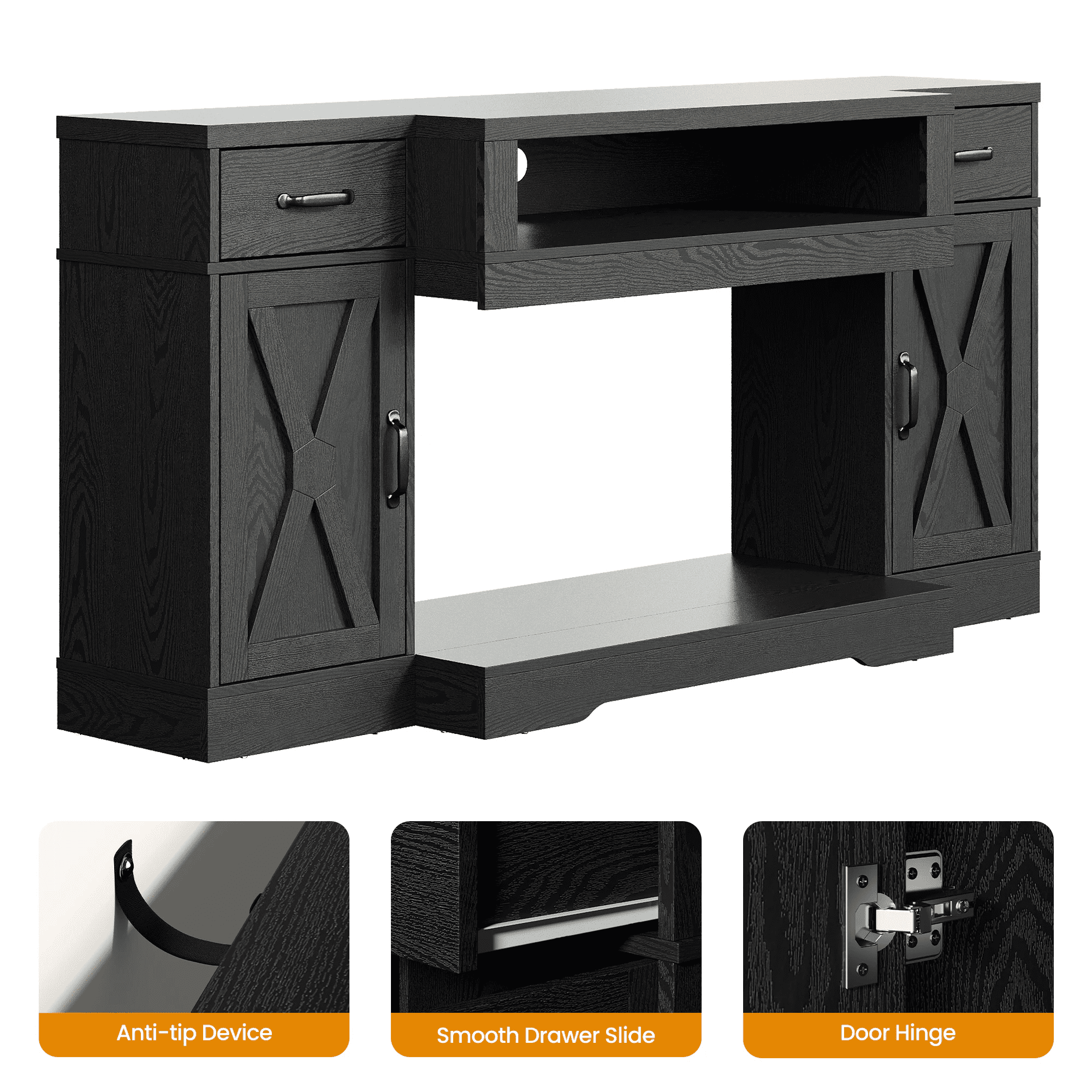 Mintazer Media Console Table with Adjustable Shelves, Entertainment Center TV Cabinet for TVs up to 75" for Living Room, Bedroom, Study Room, Black