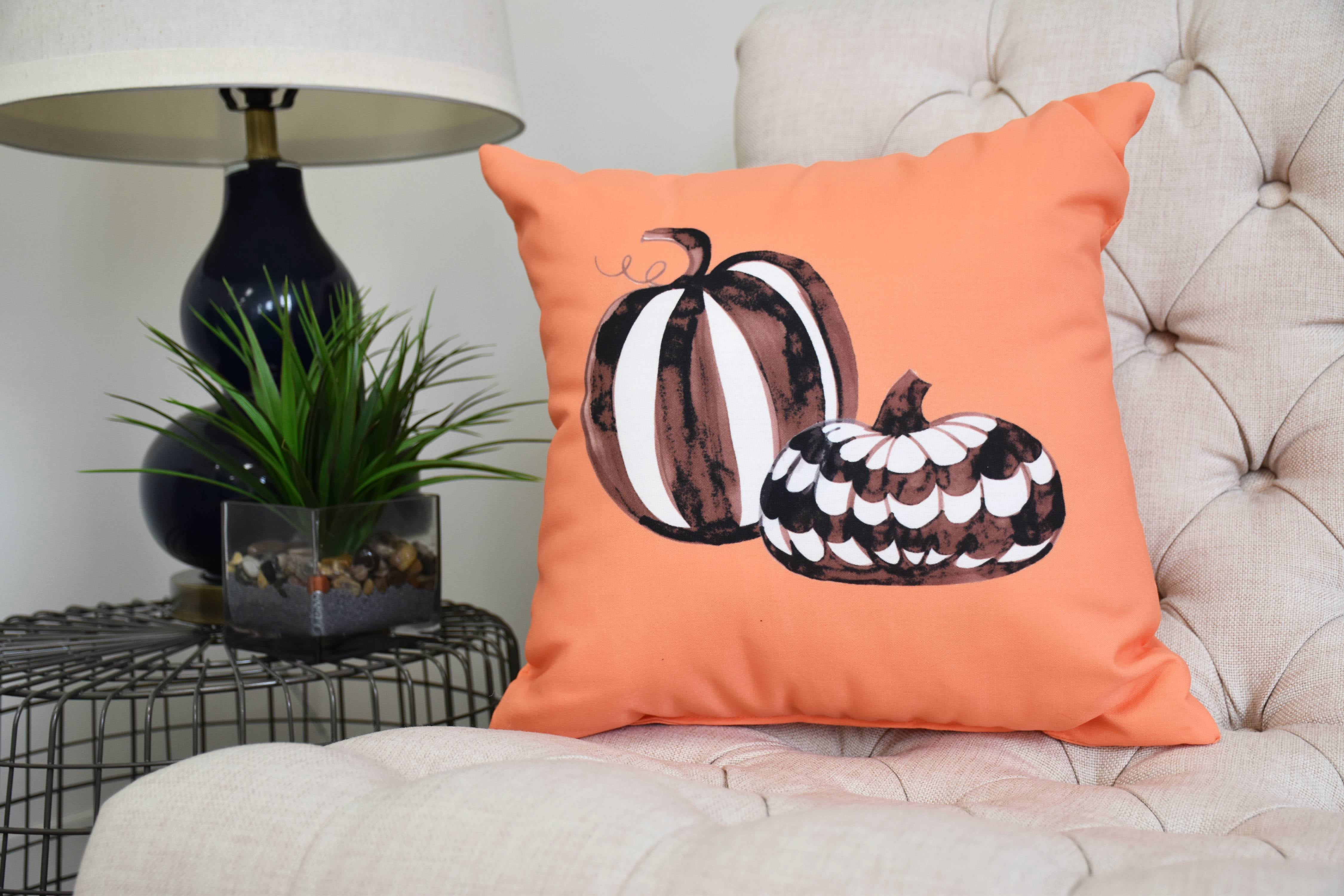 Pumpkin Duo 16 Inch Orange Halloween Print Decorative Throw Pillow
