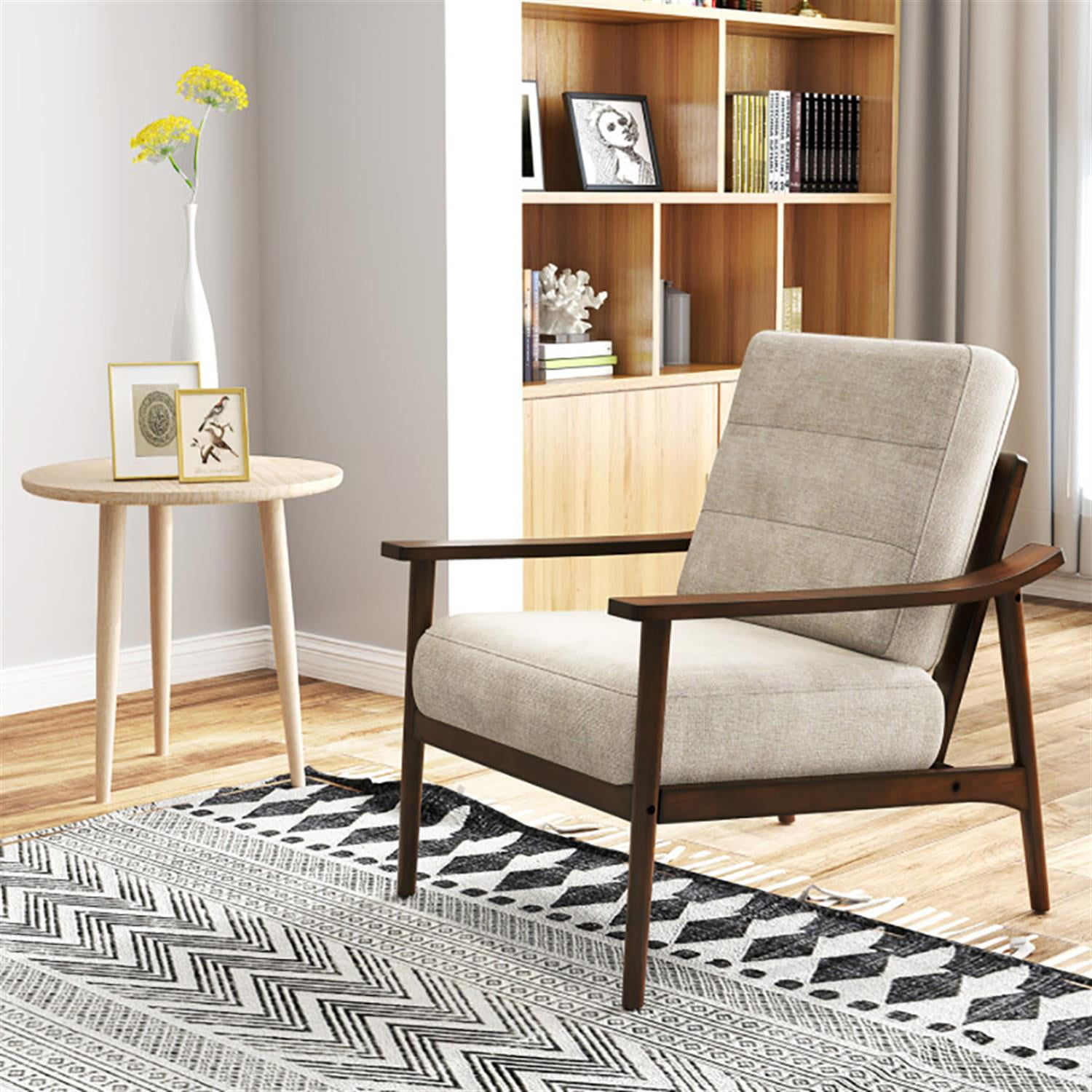 Demi Bonn Modern Accent Chair, Elegant Armchair with Rubber Wood Armrests and Legs, Suitable for Living Room Bedroom Reception Room Office, Brown