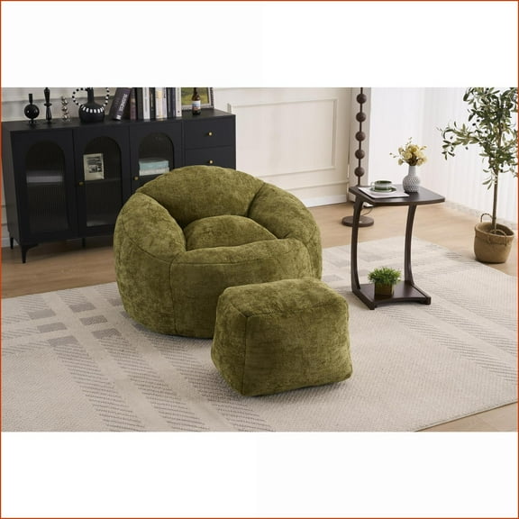 Ultra Soft Memory Foam Bean Bag Chair for Adults & Teens – Lazy Sofa | Chenille | Olive Green