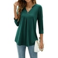 thumbnail image 1 of SAYOO, camisetas salvajes a la moda para mujer, camisetas de manga 3/4 con botones y cuello en V de Color sólido, camisas informales holgadas de primavera, ropa de calle SAYOO  moda, 1 of 5