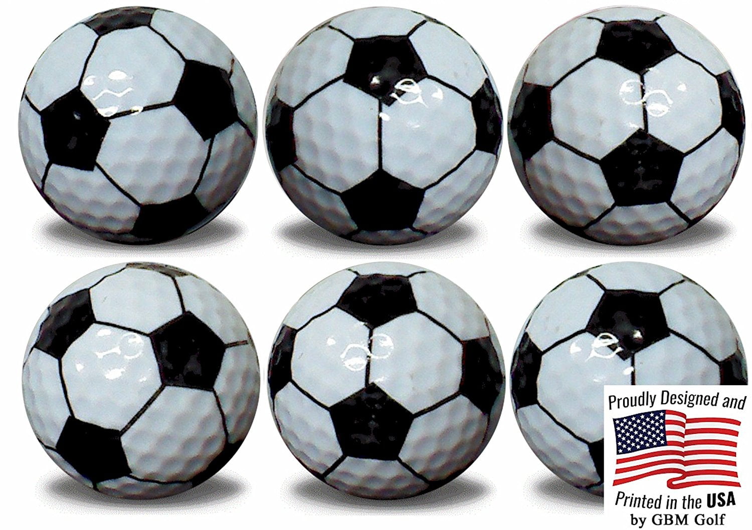 White Soccer Ball Golf Balls 6 Pack by GBM Golf