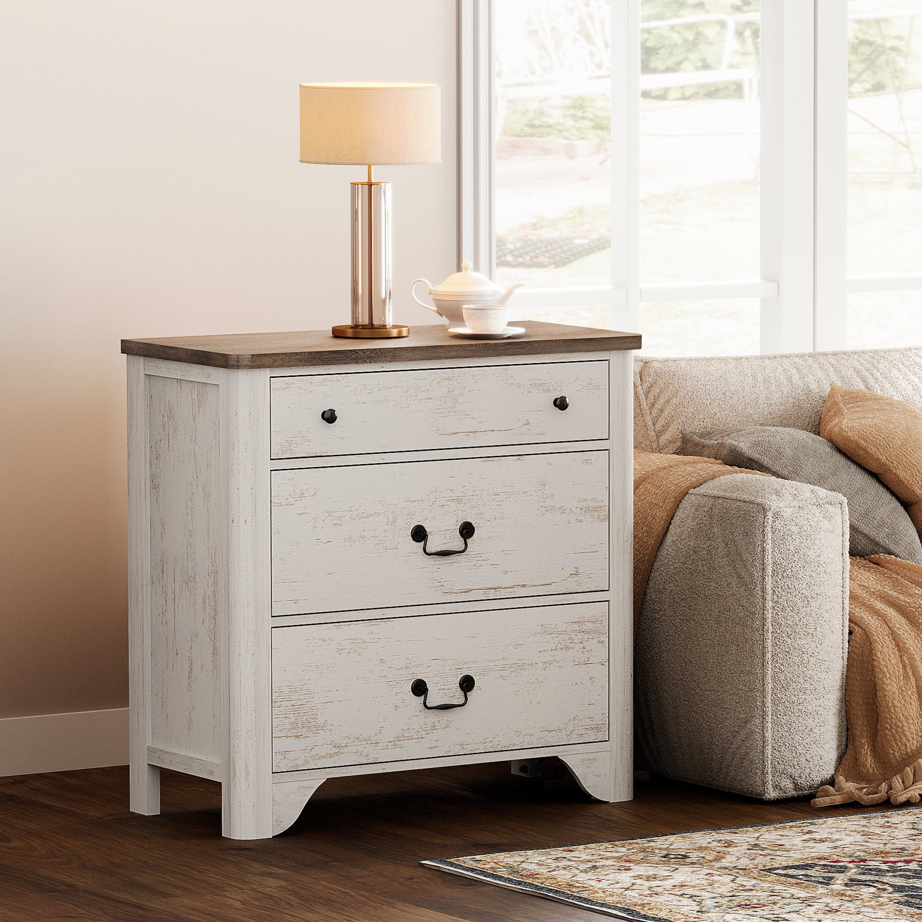 3-Drawer Nightstand For Bedroom, Mid Century Modern Wooden Closet Storage Organizer