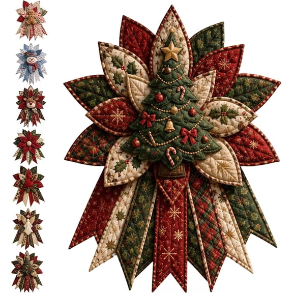 Festive Quilted Christmas Door Hanging DIY Sewing Kit, Christmas Quilted Bow DIY Kit with Fabric, Batting, Thread, Templates & Instructions, Patchwork Hanging Decor Kit for Door Wall Display