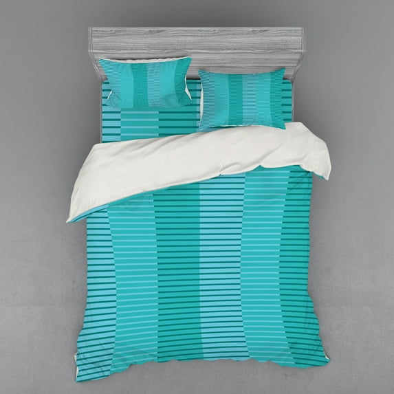Ambesonne Abstract Bedding Set 4 Pcs, Digital Stripes Lines, Queen, Turquoise Pale Blue