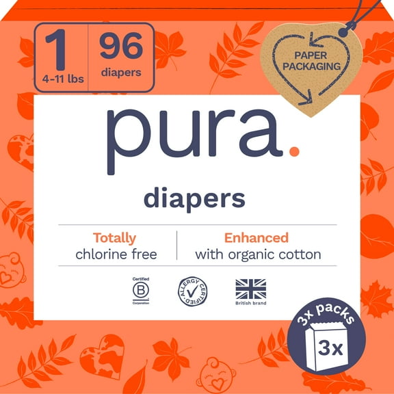 Pura Sensitive Soft Sustainable Diapers Size 1, 192 Count (Choose Your Size and Count)