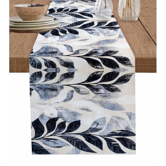 Vintage Navy Blue Botanical Table Runner 72 Inches, Tropical Leaves Modernism Bed Runner Dresser Scarves Tabletop for Indoor Outdoor Parties/Ceremony/Banquet, 16" x 72"