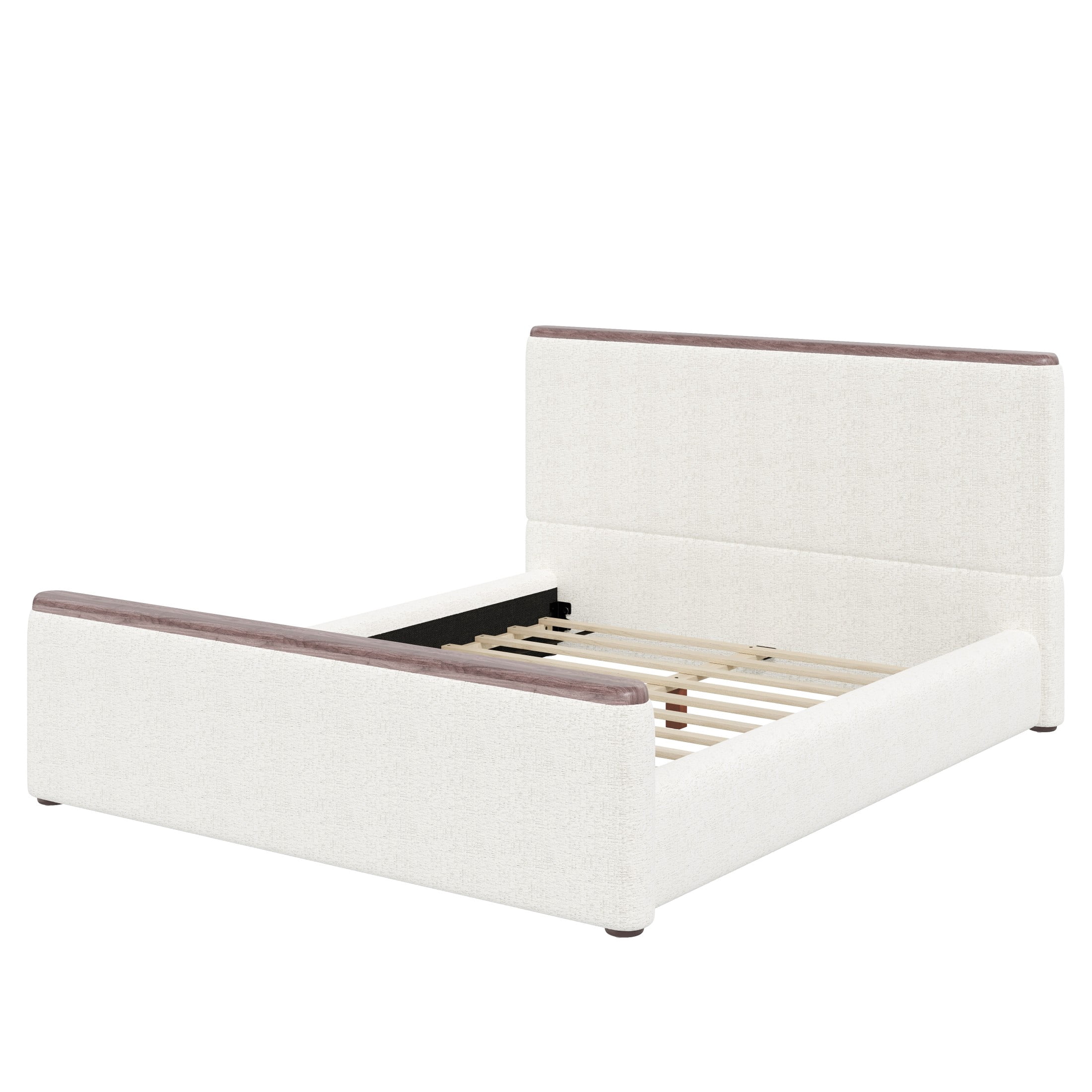 Christopher Knight Home Low-Profile Upholstered Platform Bed with Padded Headboard, Queen, White