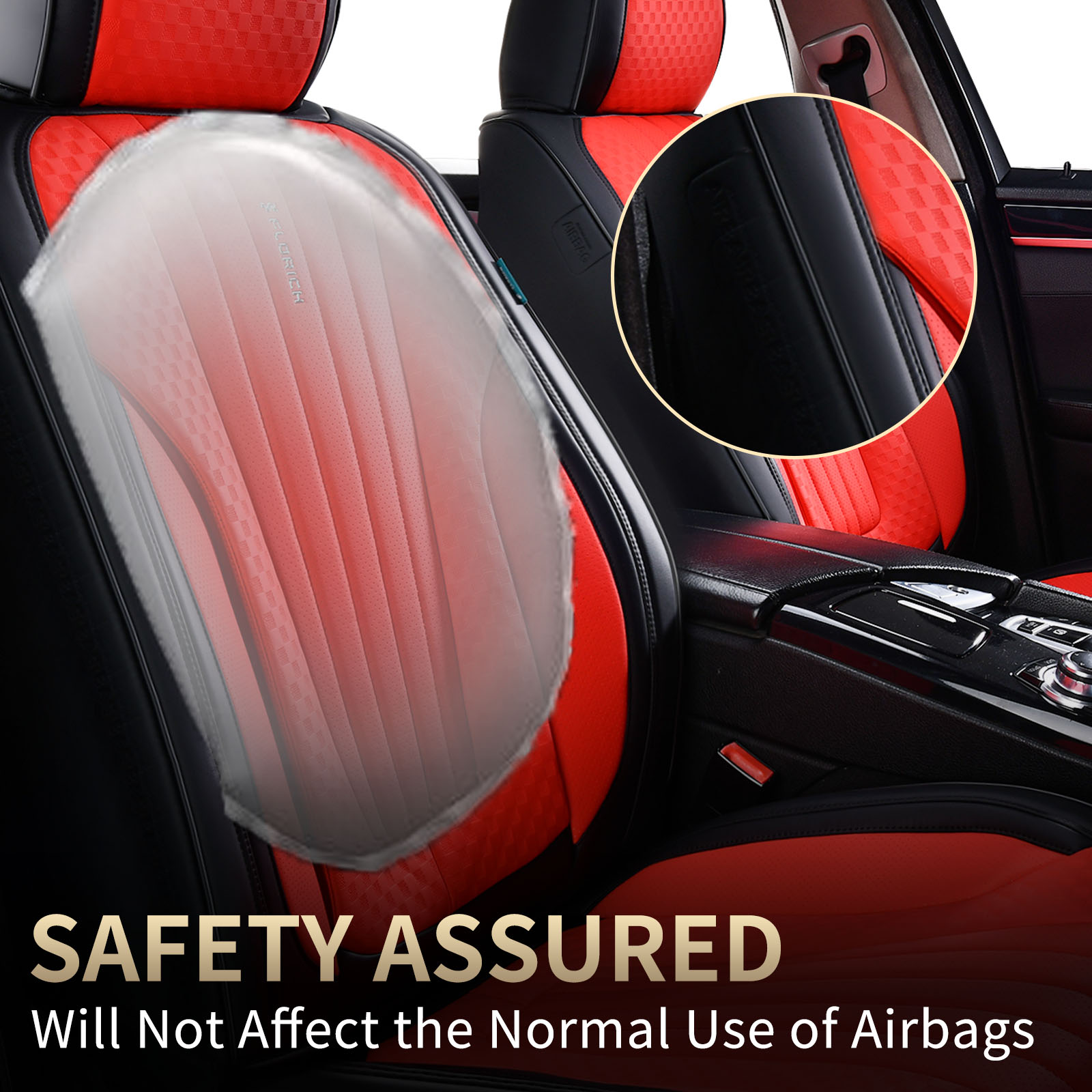 FLORICH Car Seat Covers, 2 Seats Waterproof Faux Leather Seat Cushions, Auto Protectors Universal Fit Most Cars, Black&Red