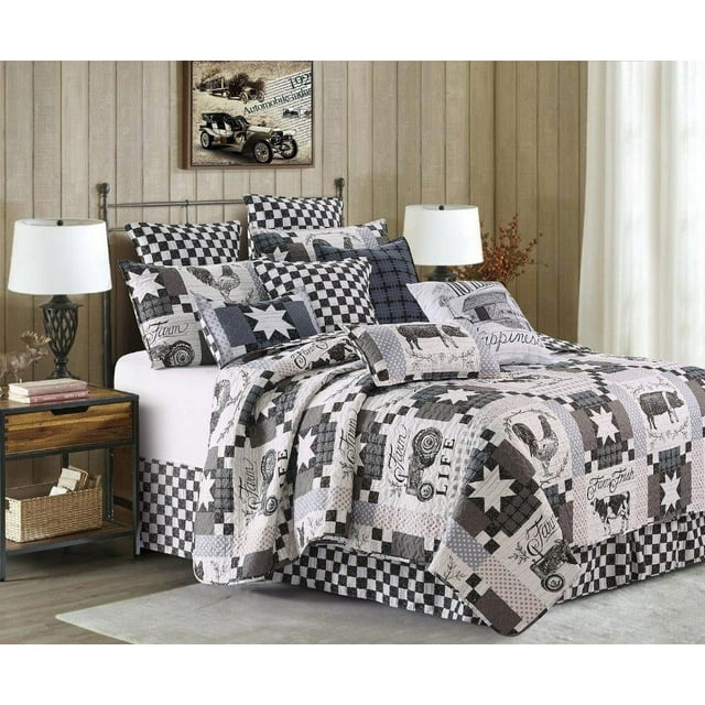 Spura Home Ensemble de Courtepointe Imprimée 3 Pcs Deb Strain Farm Life Format Grand Lit