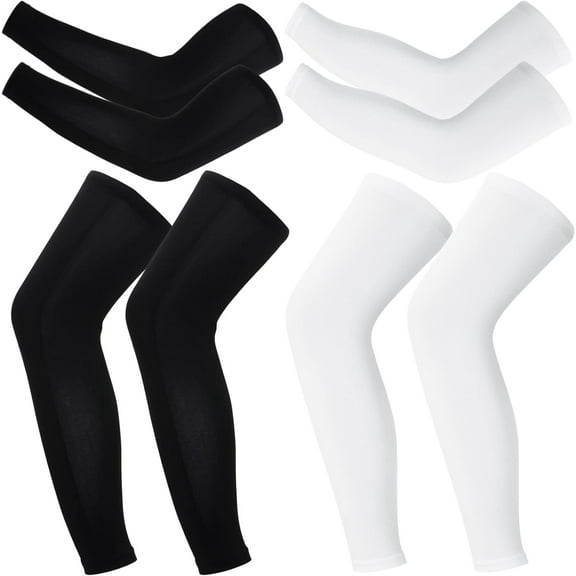 2 Pairs Compression Leg Sleeves Full Leg Compression Sleeve UV Protection Arm Sleeves with Anti-slip Silicone Strips