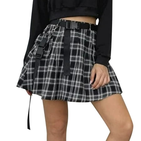 

koaiezne Women Plaid Print Lace Skirts High Waist Gothic Kawaii Lace Up Ruffles Short Skirts Streetwear With Belt Suspender Skirt Women Floral Grass Table Skirt 36