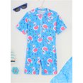 thumbnail image 3 of Sholeno Girls Long Sleeve One-Piece Swimsuit Short Sleeve Boyleg Rash Guard Surfing Bathing Suits Blue Swan L/2, 3 of 7
