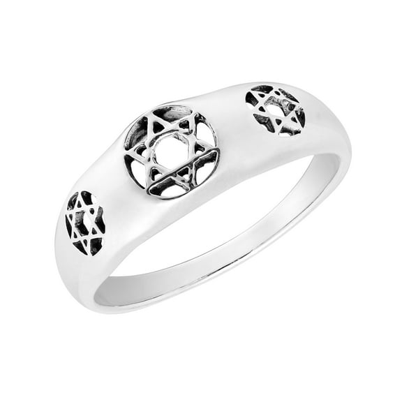 Meaningful & Elegant Triple Star of David Sterling Silver Ring