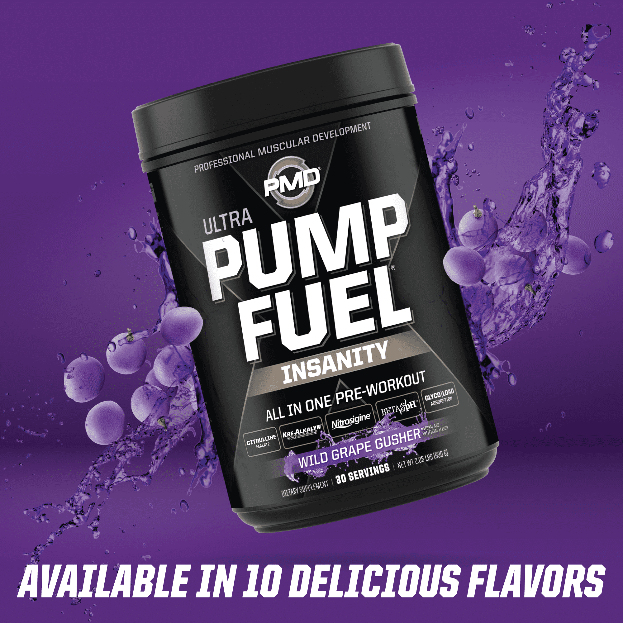 PMD Sports Ultra Pump Fuel Insanity - Pre Workout Drink Mix For Energy, Strength, Endurance, Muscle Pumps And Recovery - Complex Carbohydrates And Amino Energy - Wild Grape Gusher (30 Servings)