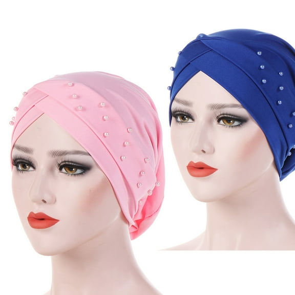 Travelwant Women Hijab Beading Pre-Tied Twisted Braid Turban Hat Head Scarf Cancer Chemo Beanies Headwear Headwrap Cap