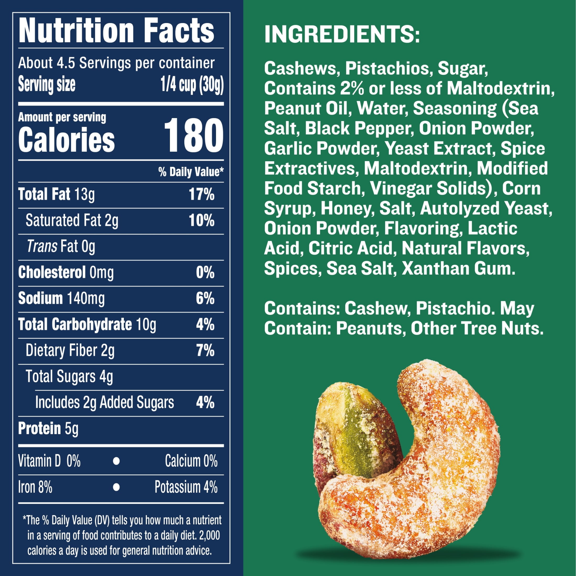 (6 pack) PLANTERS Nut Duos Peppercorn Pistachio and Parmesan Flavored Cashew, 5 oz Resealable Bag