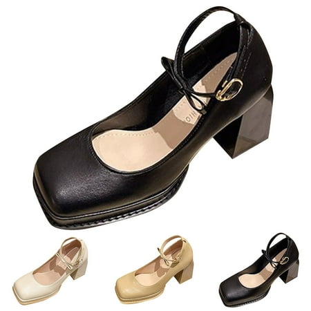 

Cathalem Women Casual Shoes Fashion Square Toe High Heel Thick Heel Square Heel Comfortable Simple Casual Shoes for Women Office Black 6.5