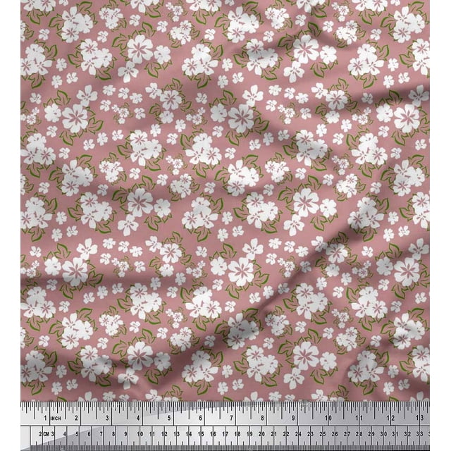 Soimoi Poly Georgette Fabric Leaves & Floral Artistic Decor Fabric Printed Yard 52 Inch Wide