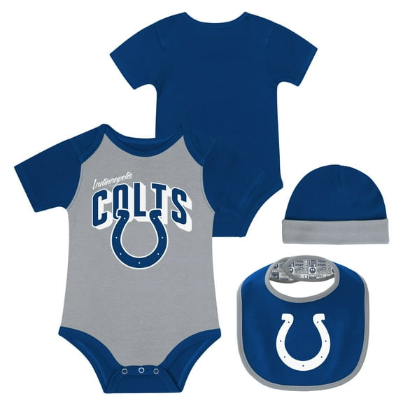 Newborn & Infant Indianapolis Colts Dynamic Duo Bodysuit, Bib & Knit Hat Set