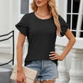 thumbnail image 2 of Inverlee Blouses for Women Boho Petal Short Sleeve Tops Eyelet Hollow Out Cute Loose Fit Solid Color Shirts Classic Elegant Tunic Top Summer Fashion, 2 of 9