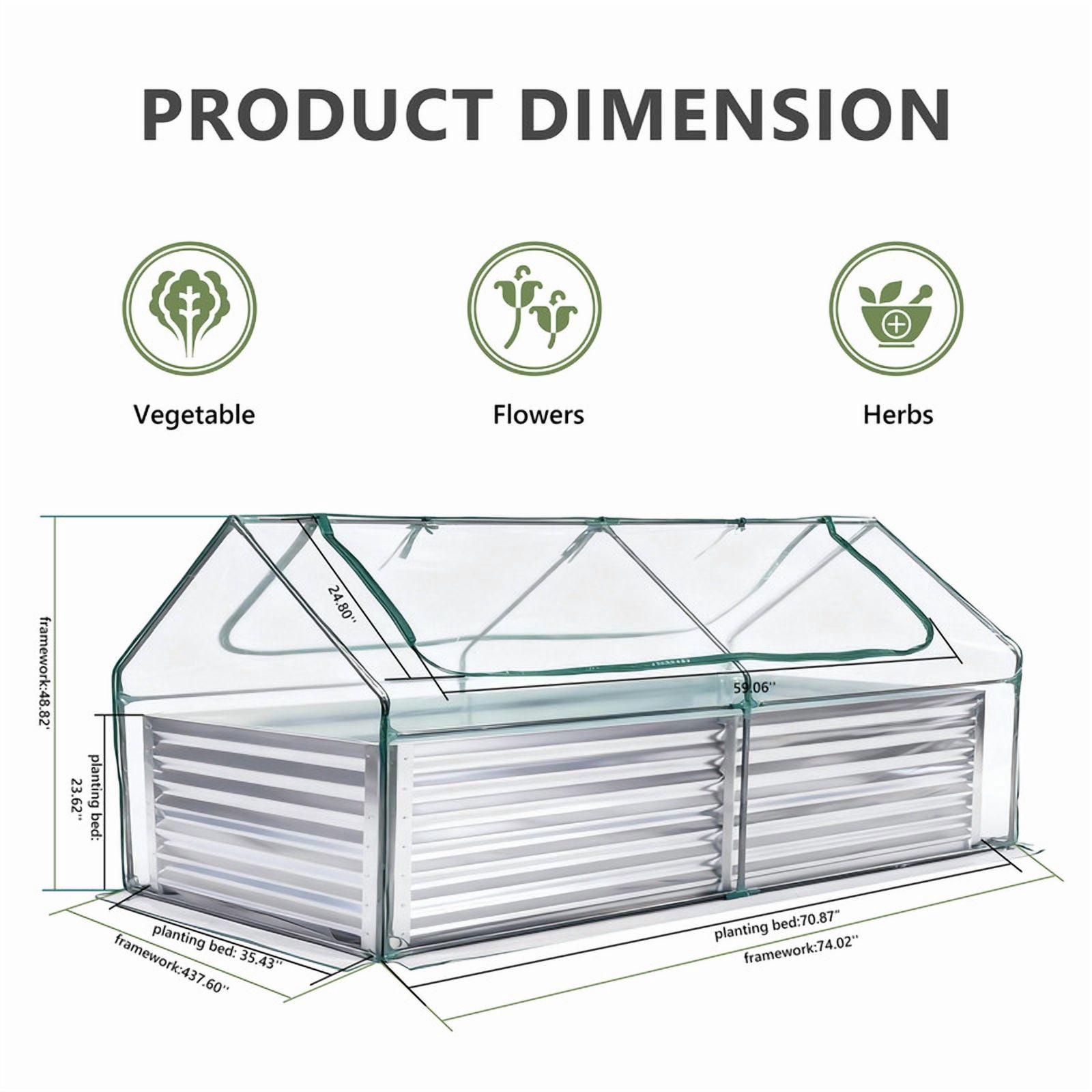 Gianna 6x3x2ft Galvanized Raised Garden Bed with Cover, Planter Box Outdoor for Deep-Rooted Herbs/Flowers/Vegetables, Large Metal Garden Bed Mini Greenhouse for Patio and Backyard