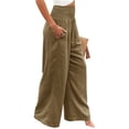 thumbnail image 4 of Qiylii Women Cotton Linen Pants Elastic High Waist Wide Leg Palazzo Lounge Smocked Casual Trousers with Pockets, 4 of 6