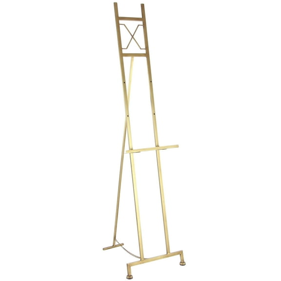 DecMode Modern Elegant Retractable Large Free-Standing Iron Easel in Gold, 17"L x 15"W x 57"H