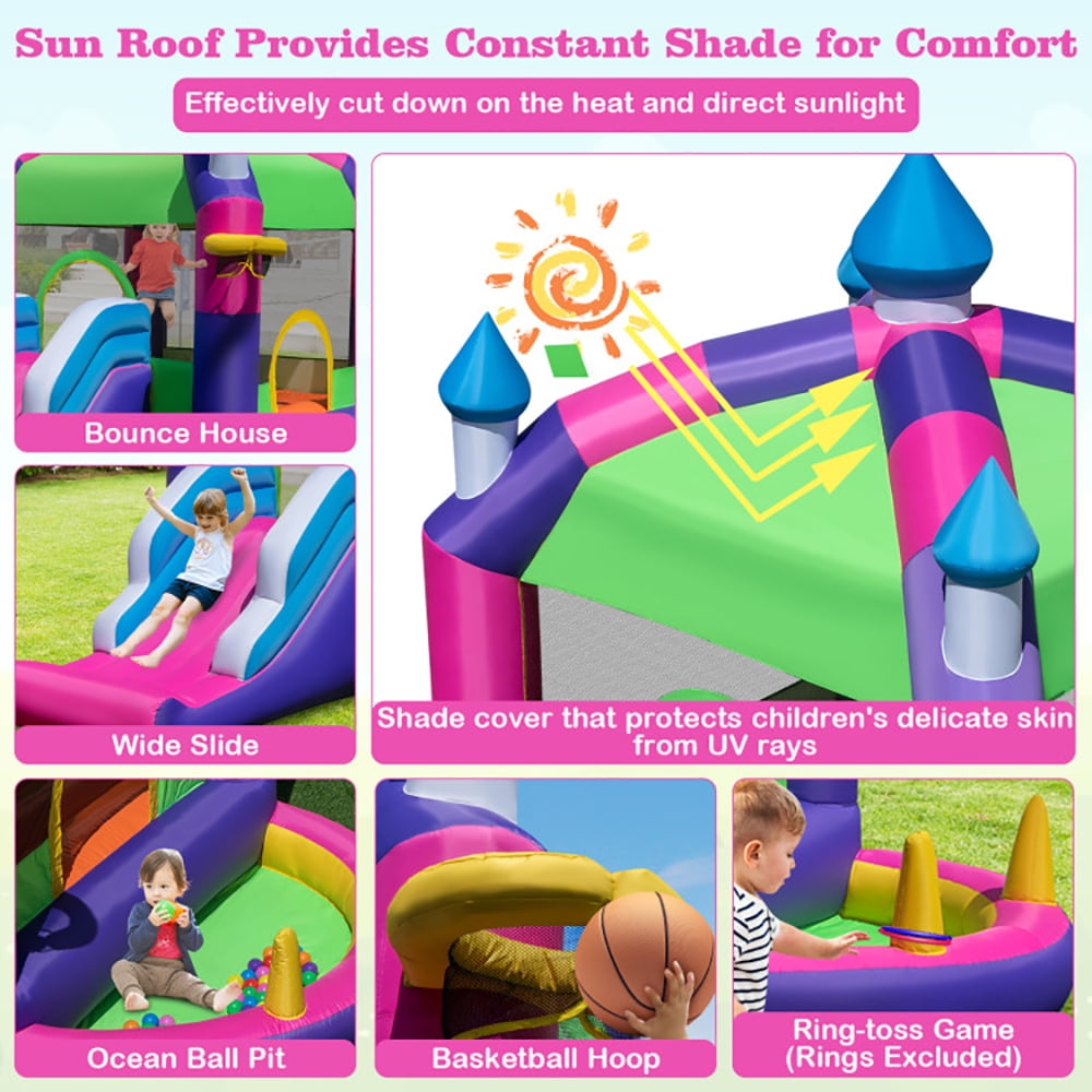 Aimee Lii Inflatable Bounce Castle with Canopy Shade Cover and Slide, Playhouse for Kids Outdoor