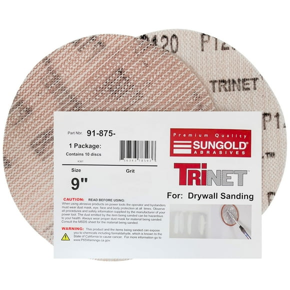 Sungold Abrasives 91-875-901 Disques de Ponçage en Maille Trinet Assortis avec Crochet et Boucle en Oxyde d'Aluminium Stérilisé pour Ponceuses à Cloison Sèche, Lot de 21, 9 Pouces