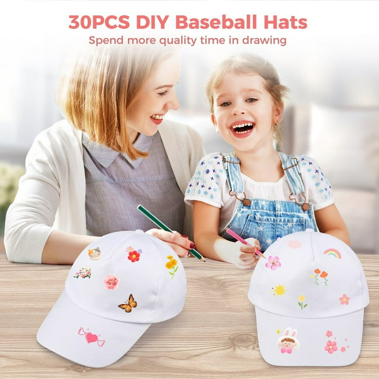 Bottlepic DIY Baseball Hats for Kids unisex Blank Baseball Cap White Baseball Caps with Adjustable Strap for Women Men 30 Packs Kids Unisex Size