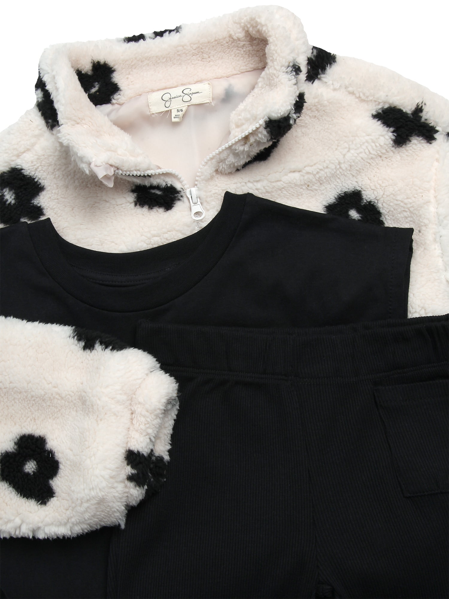 Jessica Simpson Girls’ Faux Shearling Jacket, Tee and Flare Pants Set, 3-Piece, Sizes 4-12