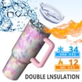 thumbnail image 2 of 40 oz Tie dye Flip Straw Lid Tumbler Stainless Steel Vacuum Insulated Handle Leak Proof Travel Mug Gift for Him Her, 2 of 5