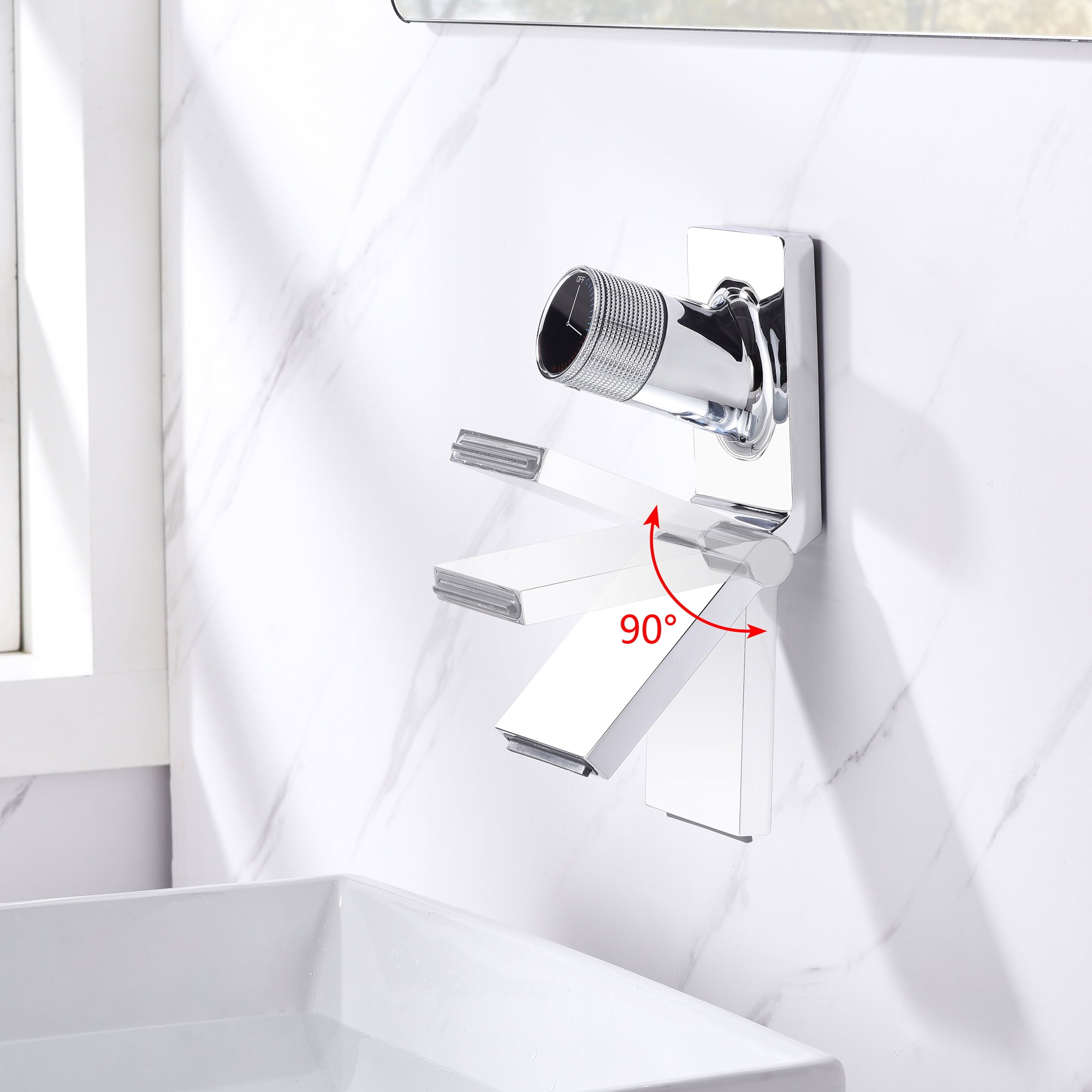 SUMERAIN Waterfall Bathroom Faucet,Wall Mount Bathroom Sink Vessel Faucet with Foldable Spout, Rough in Valve, Chrome