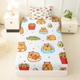 thumbnail image 3 of Manfei Cute Capybara Twin Sheets,Kawaii Snack Print Bedding,White,3pcs,1 Fitted Sheet and 1 Pillowcase, 3 of 6