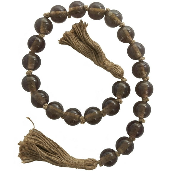 DecMode Handmade Round Dark Brown Glass Garland with Tassel with Knotted Brown Jute
