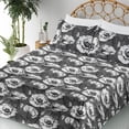 thumbnail image 3 of Ambesonne Poppy Fitted & Flat Sheet with Sham 3 Pcs Set, Blossoming Vintage Poppies, Twin XL, Grey Black White, 3 of 5