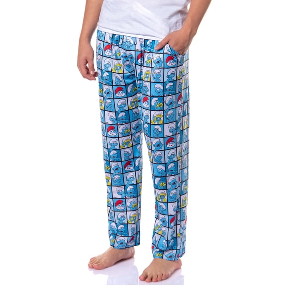 The Smurfs Men's Smurfette Brainy Papa Smurf 80's Retro Cartoon Character Squares Pajama Pants Sleepwear Loungewear